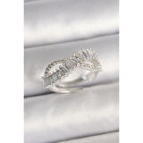 Pirinç Gümüş Renk Su Yolu Zirkon Taşlı Sonsuzluk Model Ayarlanabilir Kadın Yüzük