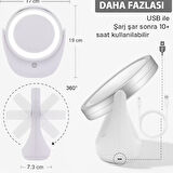  Büyüteçli Çift Taraflı Kozmetik Makyaj Aynası Işıklı  LED Işıklar  360 ° Derece Döndürme