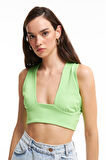 Çapraz Bağlamalı Crop Bluz Neon Yeşil