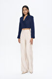 Kruvaze Crop Blazer Ceket Lacivert