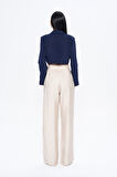 Kruvaze Crop Blazer Ceket Lacivert