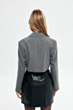 Vatka Detaylı Crop Blazer Ceket Gri