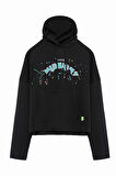 Baskı Detaylı Kapüşonlu Sweatshirt Siyah