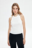 Halter Yaka Basic Fitilli Atlet Ekru