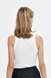 Halter Yaka Basic Fitilli Atlet Ekru