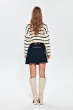 Kemer Detaylı Pileli Mini Etek Lacivert