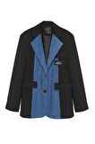 Denim Detaylı Blazer Ceket Siyah