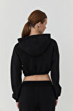 Kapüşonlu Crop Sweatshirt Siyah