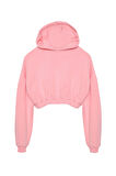Kapüşonlu Crop Sweatshirt Pembe