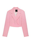 Vatka Detaylı Crop Blazer Ceket Pembe