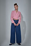 Vatka Detaylı Crop Blazer Ceket Pembe