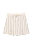 Kemer Detaylı Çizgili Keten Şort Etek Naturel