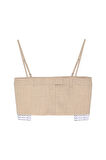 Kumaş Matchli Askılı Crop Bluz Taş