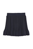 Pile Detaylı Beli Lastikli Mini Etek Lacivert
