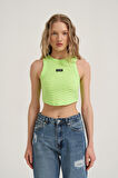 Etiket Detaylı Halter Yaka Atlet Neon Yeşil