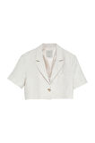 Keten Crop Blazer Ceket Kemik