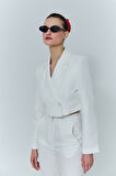 Kruvaze Crop Blazer Ceket Ekru