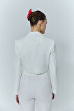 Kruvaze Crop Blazer Ceket Ekru