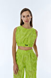 Fisto Detaylı Halter Yaka Crop Bluz Yeşil