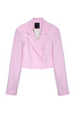 Kruvaze Crop Blazer Ceket Açık Pembe