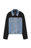 Denim Match Düğmeli Ceket Siyah