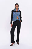 Denim Match Düğmeli Ceket Siyah