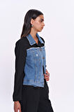 Denim Match Düğmeli Ceket Siyah