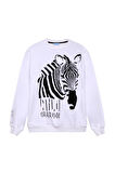 Zebra Baskılı Sweatshirt Beyaz