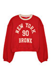 Baskı Detaylı Oversize Sweatshirt Kırmızı