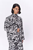 Zebra Desenli Oversize Blazer Ceket Siyah