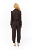 Vatka Detaylı Crop Blazer Ceket Kahverengi