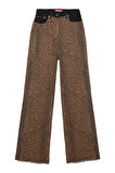 Leopar Desenli Garnili Pantolon Bej