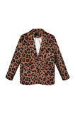 Leopar Desenli Oversize Kaşe Blazer Ceket Camel