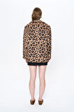 Leopar Desenli Oversize Kaşe Blazer Ceket Camel