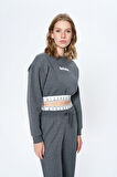 Beli Sayı Detaylı Crop Sweatshirt Antrasit