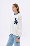 Biye Detaylı Baskılı Oversize Sweatshirt Gri