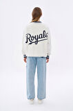 Biye Detaylı Baskılı Oversize Sweatshirt Gri