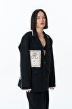 Sırtı Baskılı Arma Detaylı Blazer Ceket Siyah