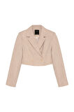 Vatka Detaylı Crop Blazer Ceket Naturel