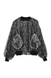 Zebra Desenli Cepli Tül Bomber Ceket Siyah