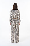 Leopar Desenli Geniş Paça Pantolon Taş