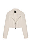 Önden Fermuarlı Crop Blazer Ceket Ekru