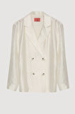 Dokulu Oversize Blazer Ceket Ekru