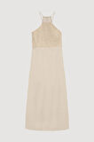 Halter Yaka Dantelli Uzun Elbise Naturel