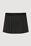 İçi Şortlu Beli Lastikli Pileli Mini Etek Siyah