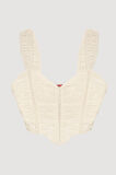 Dantel Detaylı Drapeli Crop Bluz Ekru