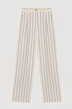 Kalın Çizgili Düz Kesim Pantolon Ekru