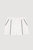 Dikiş Çizgili Keten Mini Şort Beyaz