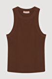 Halter Yaka Basic Fitilli Atlet Kahverengi