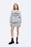 Yazı Baskılı Nakış İşlemeli Oversize Sweatshirt Grimelanj